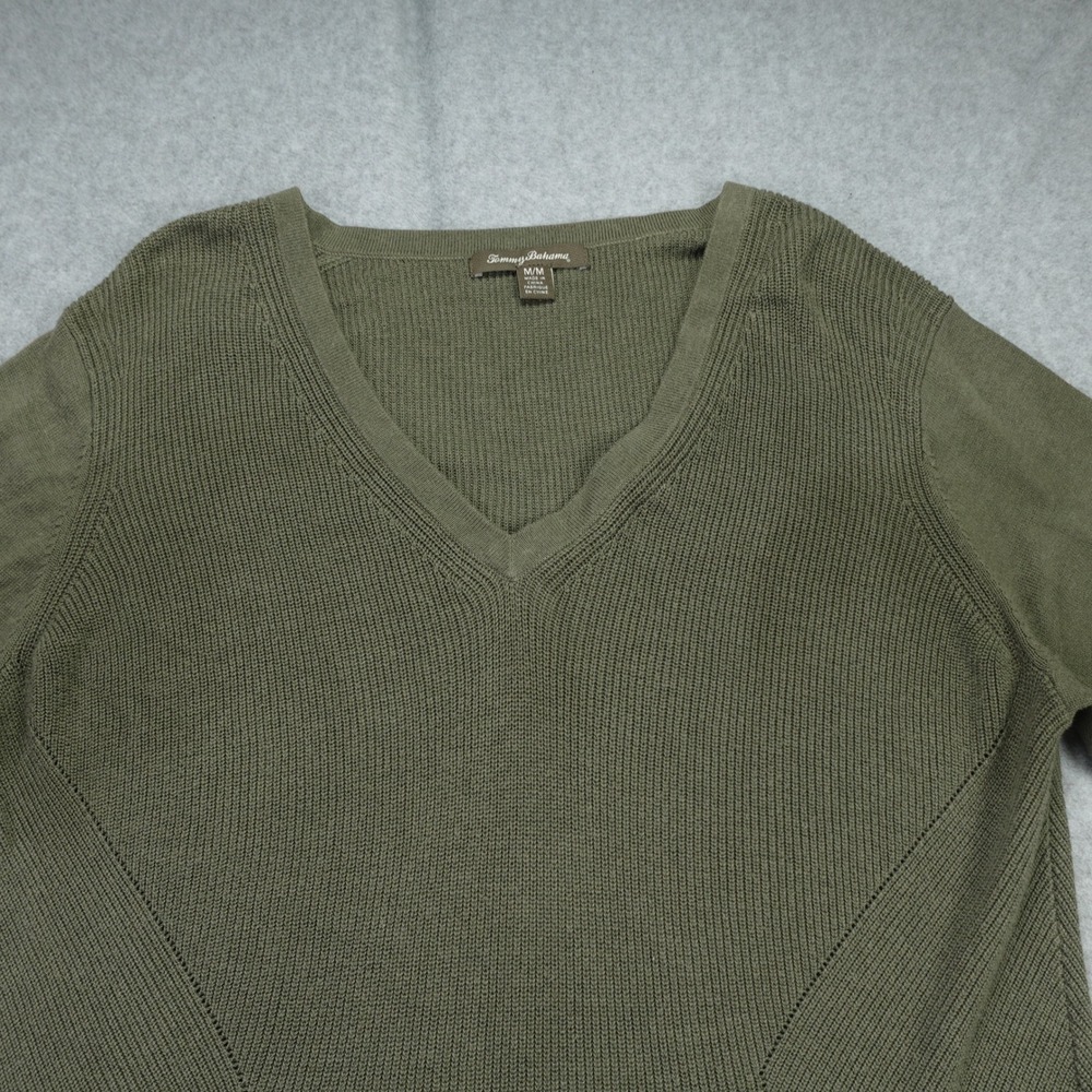 Tommy Bahama Sweater Womens Medium Green Ribbed Pullover‎ V Neck Casual - Picture 2 of 15